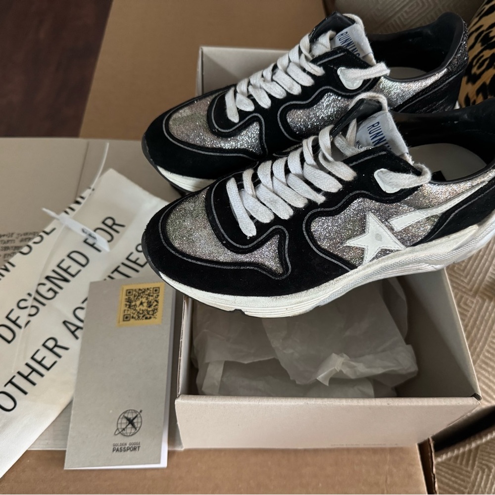 Golden Goose Runner Sneaker Size: 36 Black w/silver glitter/camo